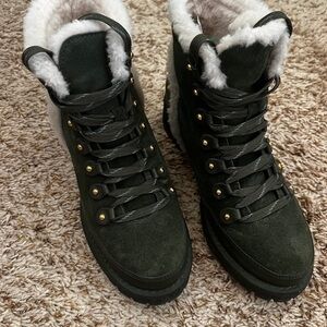 Tory Burch Women's Cooper Suede and Sheep Fur Lace Up Booties